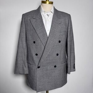 Roma Blazer Mens 40R Gray‎ Houndstooth Double Breasted Peak Lapel Wool Italy